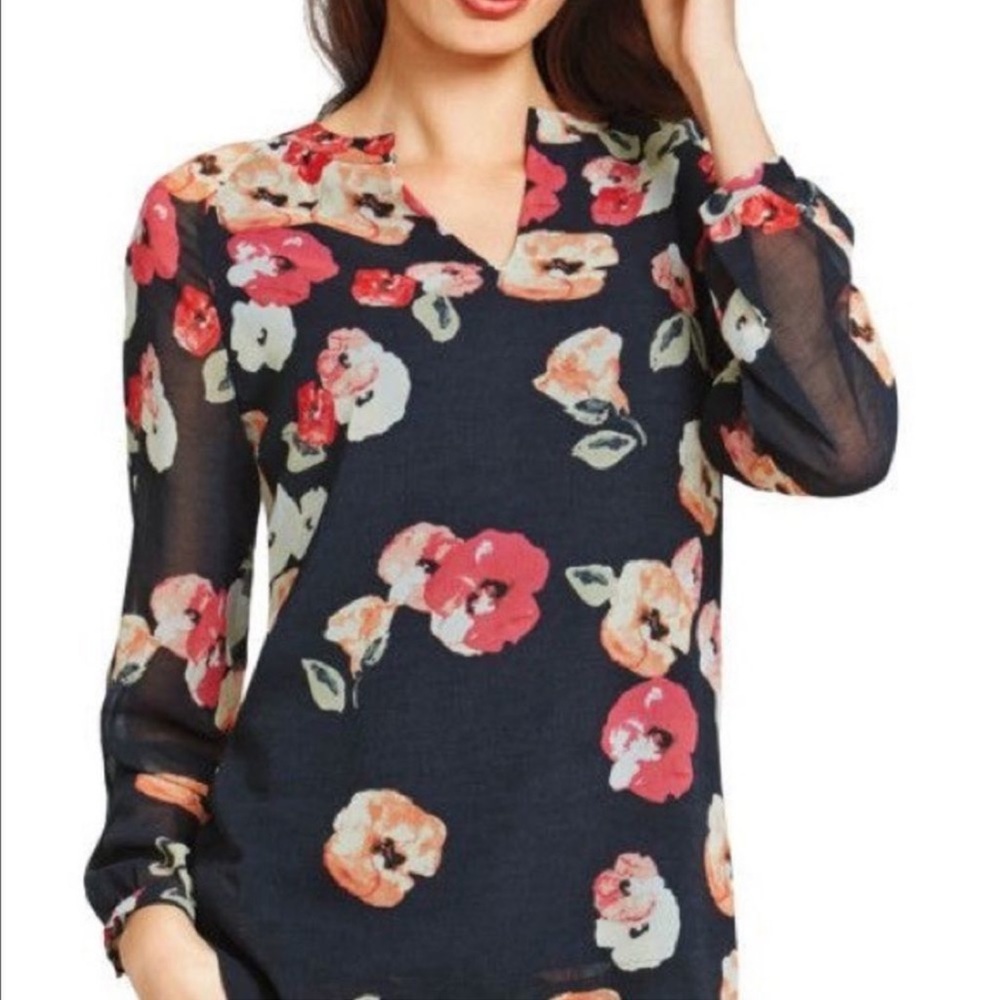 ✨ Blue Floral Poppy Print Blouse ✨ Size S